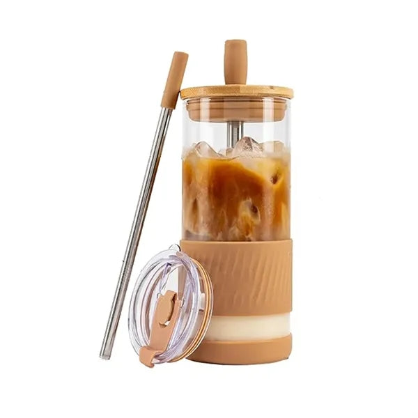 Glass Cups With Lids and Straws