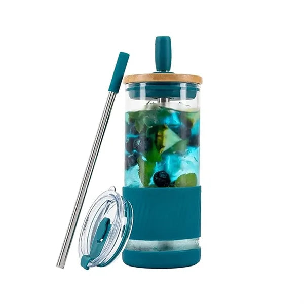 Glass Cups With Lids and Straws