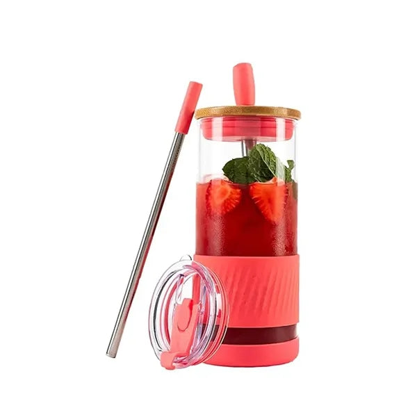 Glass Cups With Lids and Straws