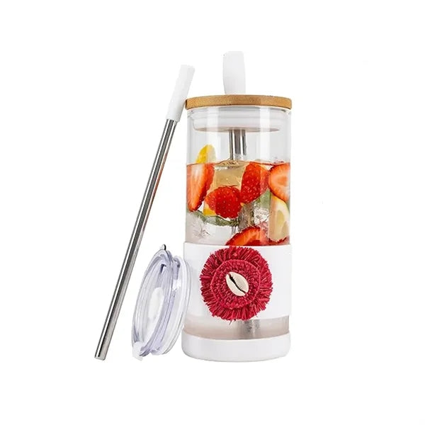 Glass Cups With Lids and Straws