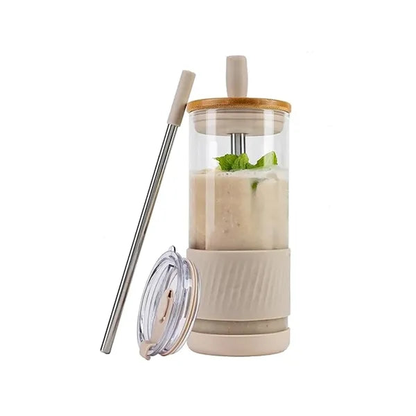 Glass Cups With Lids and Straws