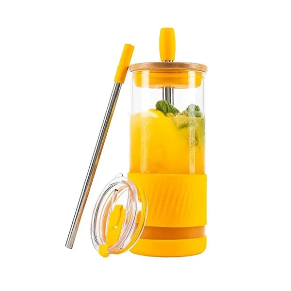 Glass Cups With Lids and Straws