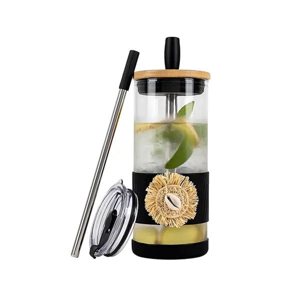 Glass Cups With Lids and Straws