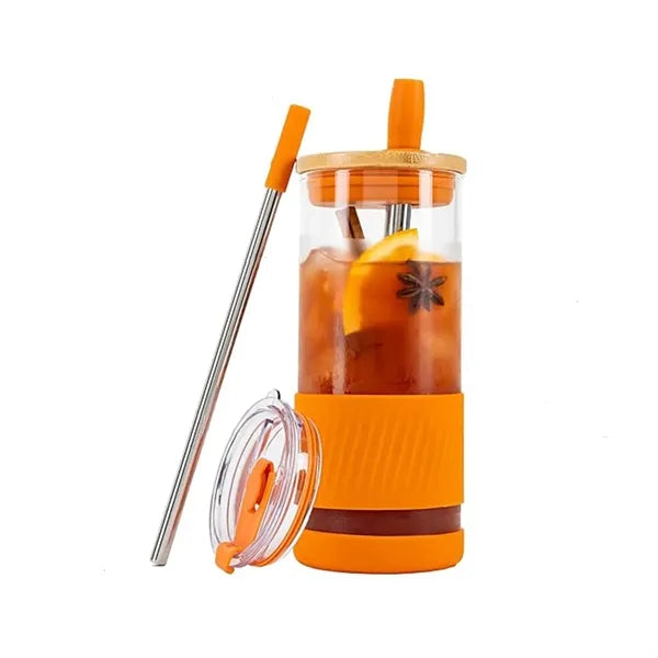 Glass Cups With Lids and Straws