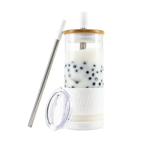 Glass Cups With Lids and Straws