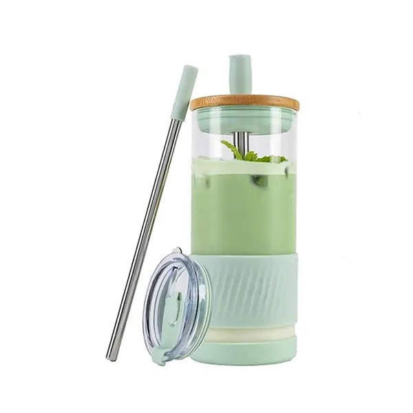 Glass Cups With Lids and Straws