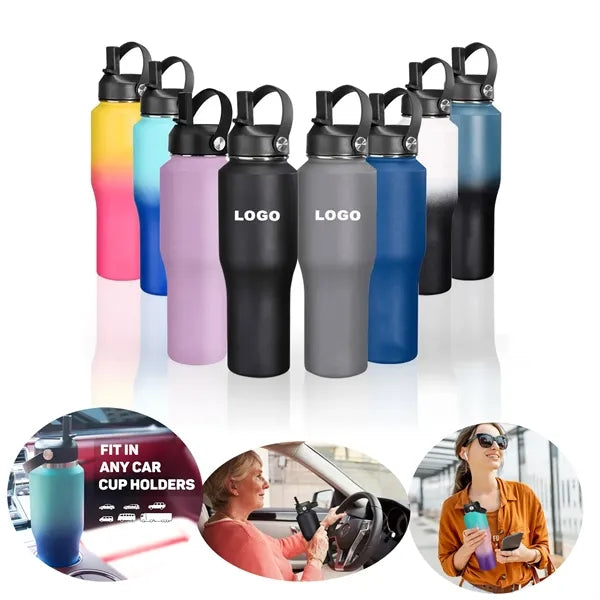 32oz Insulated Stainless Steel Water Bottle w/ Handle Straw