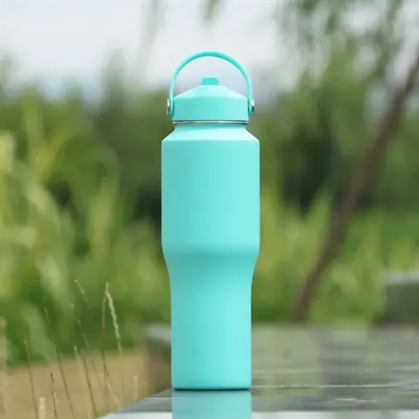 32oz Insulated Stainless Steel Water Bottle w/ Handle Straw