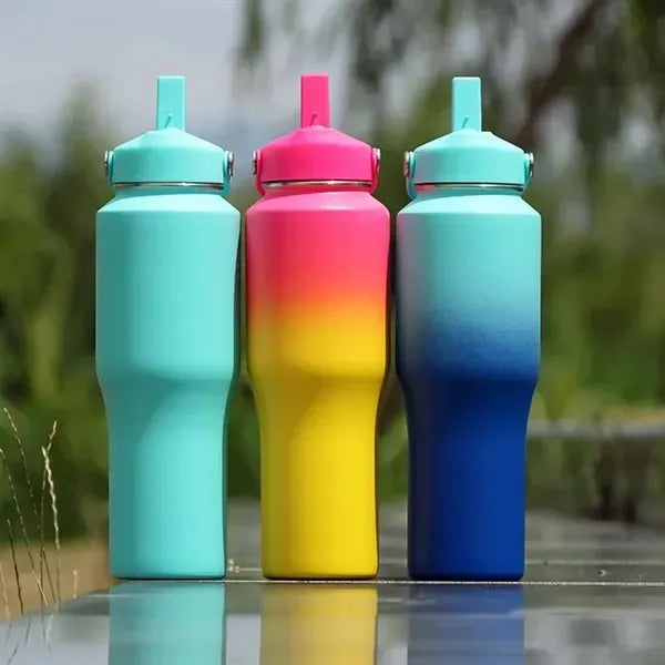 32oz Insulated Stainless Steel Water Bottle w/ Handle Straw