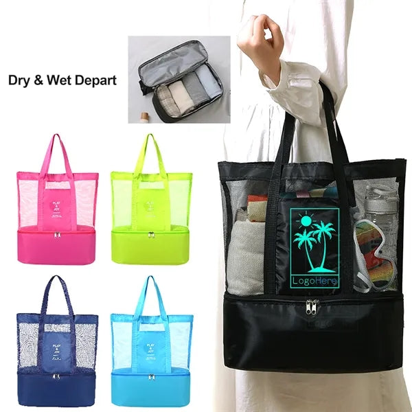 Foldable Mesh Beach Tote Bag with Cooler