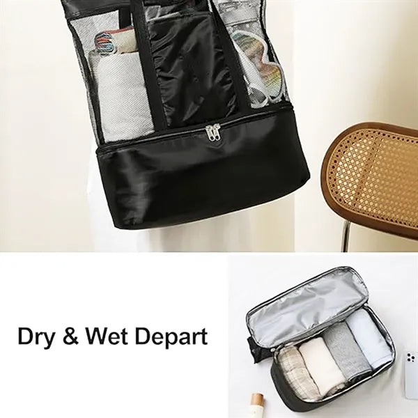 Foldable Mesh Beach Tote Bag with Cooler