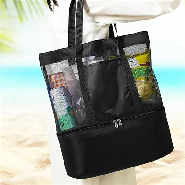 Foldable Mesh Beach Tote Bag with Cooler