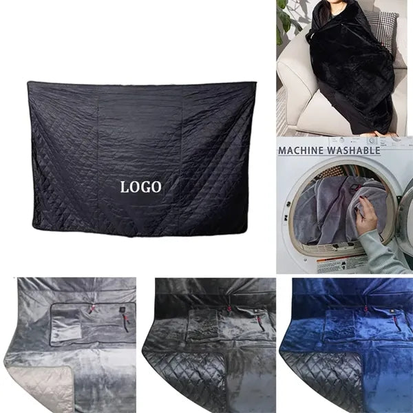 Zippered USB Rechargeable Heating Warm Shawl Flannel Blanket