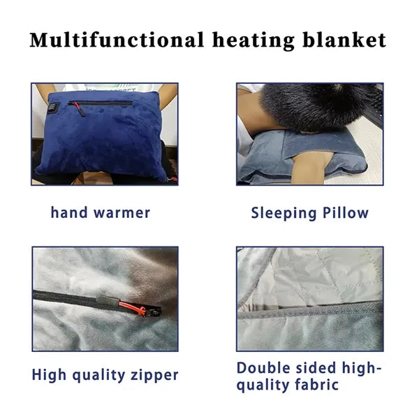 Zippered USB Rechargeable Heating Warm Shawl Flannel Blanket
