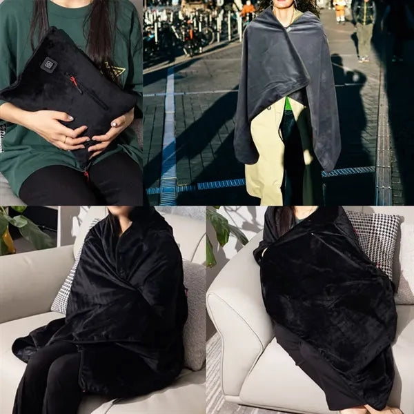 Zippered USB Rechargeable Heating Warm Shawl Flannel Blanket