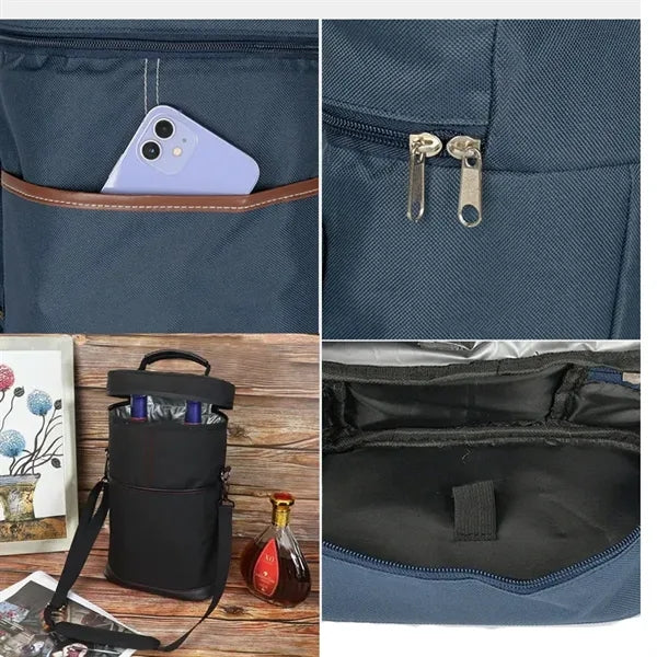 2-Bottle Wine Carrier Insulated Leakproof Cooler Tote Bag