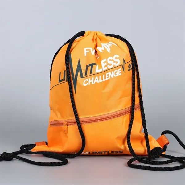 Drawstring Backpack Tote Bag with Zippered Pocket
