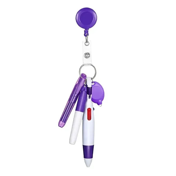 Nurse Badge Reel Pen Set w/ Highlighter Keychain Flashlight