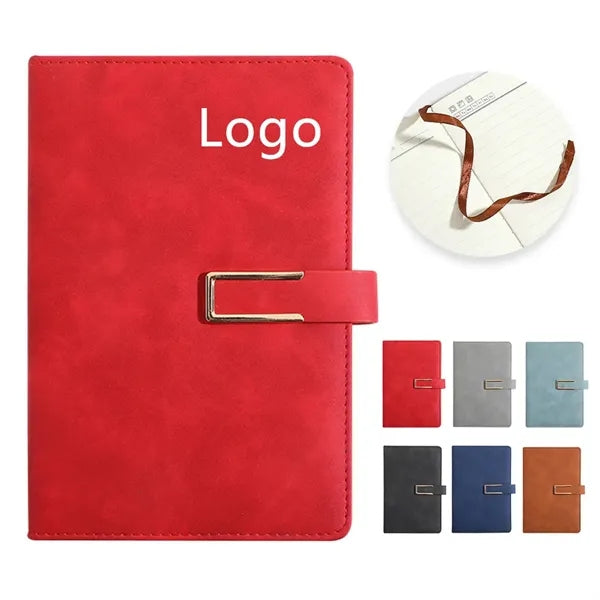 A5 PU Leather Lined Hardcover Notebook w/Magnetic Buckle