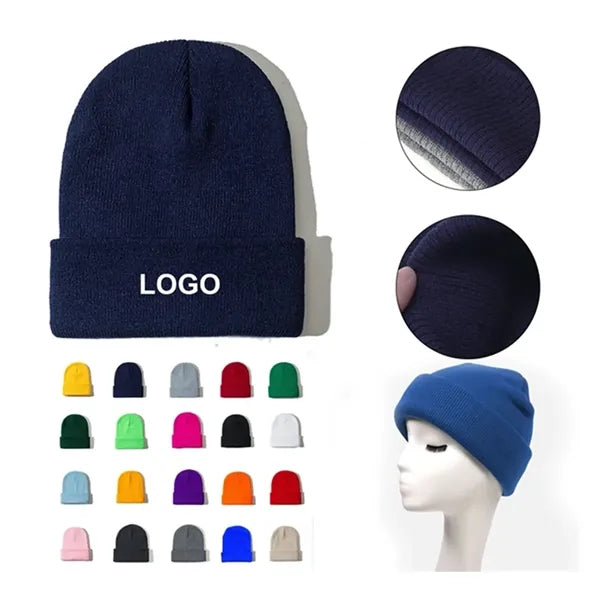 Winter Unisex Acrylic Beanies Knitted Cuffed Hats