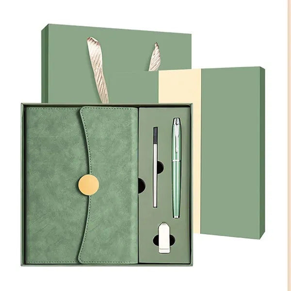 Lined Leather Notebook and Pen Set with Gift Box