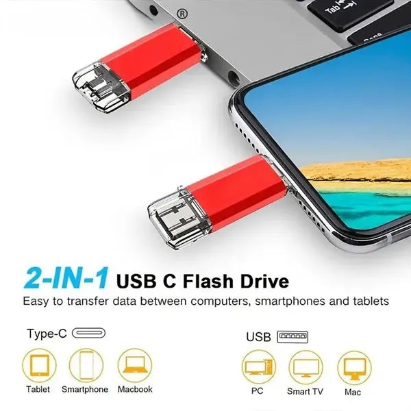 2 In 1 OTG 16GB Metal Type-C Memory USB Stick Flash Drive