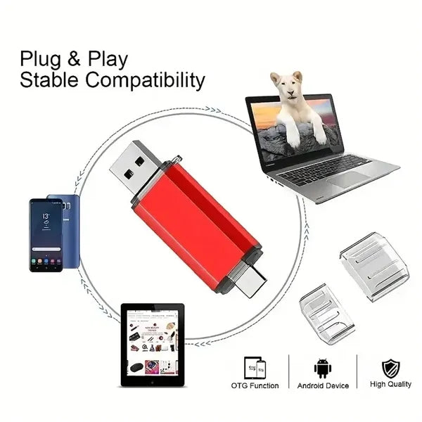 2 In 1 OTG 16GB Metal Type-C Memory USB Stick Flash Drive