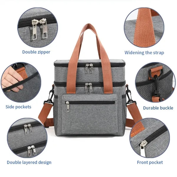 Portable Insulated Lunch Bag With Shoulder Strap