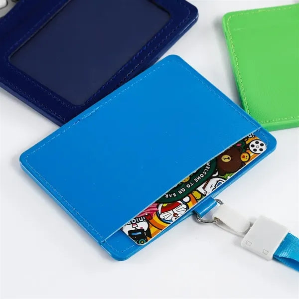 Colorful PU Leather ID Badge with lanyard