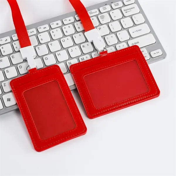 Colorful PU Leather ID Badge with lanyard
