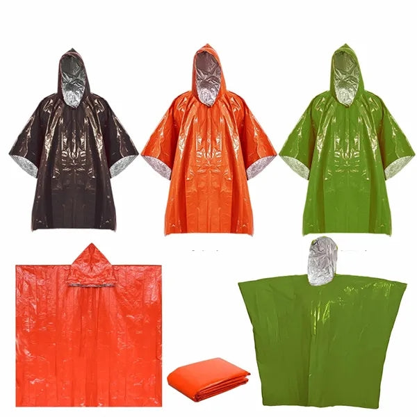 Windproof Emergency Raincoat Poncho with Blanket