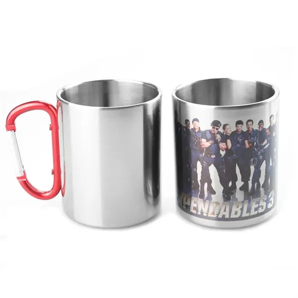 Double Stainless Steel Camping Mug Metal Cup with Carabiner