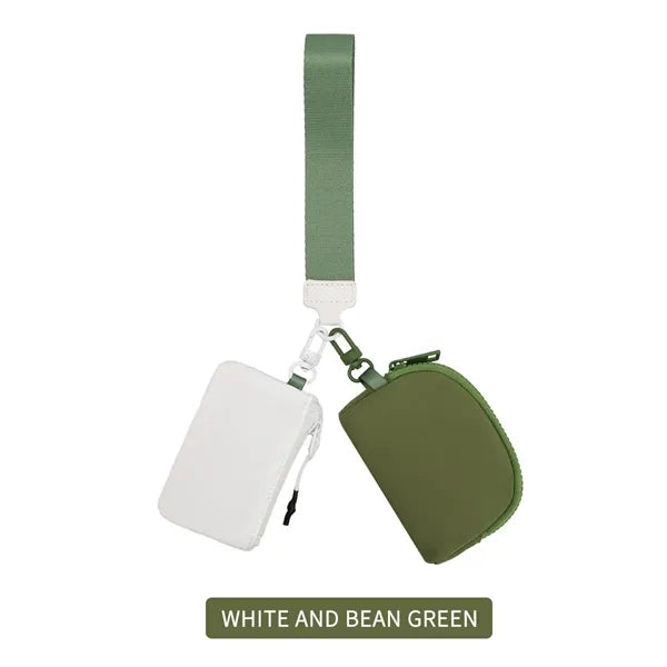 Portable Dual Pouch Wristlet Keychain Wallet With Zipper