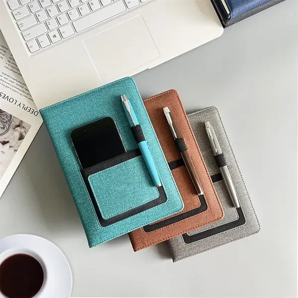 A5 PU Notebook with Phone Pocket Pen Holder
