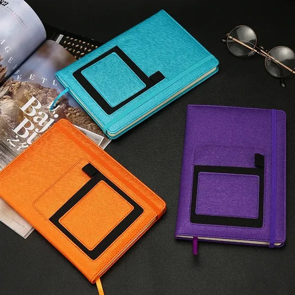 A5 PU Notebook with Phone Pocket Pen Holder