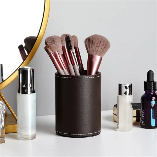Circular Leather Pen Holder Office Desktop Supplies