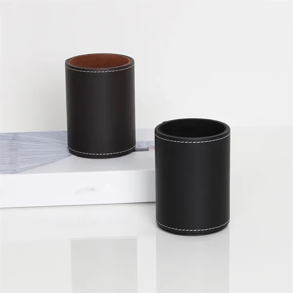 Circular Leather Pen Holder Office Desktop Supplies