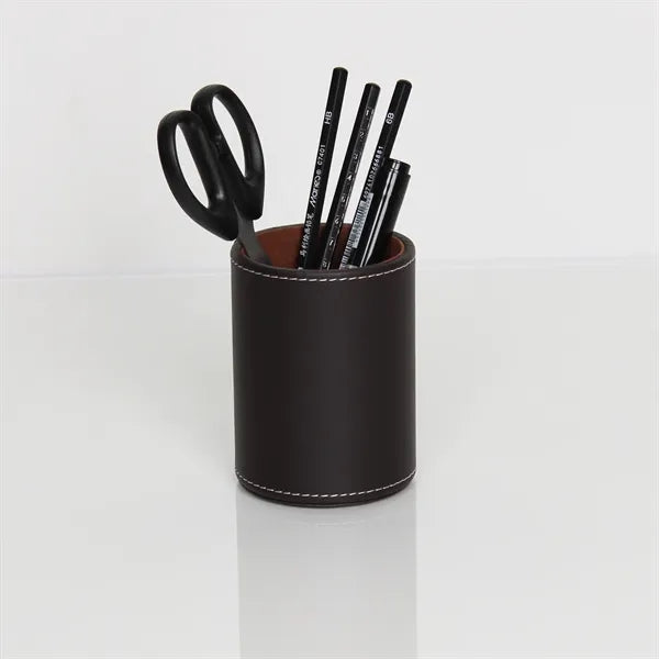 Circular Leather Pen Holder Office Desktop Supplies