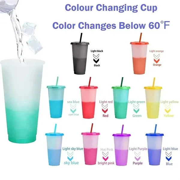 24 Oz Cold Color Changing Cup Tumbler with Lid and Straw