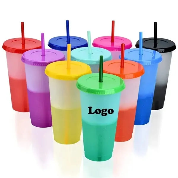 24 Oz Cold Color Changing Cup Tumbler with Lid and Straw