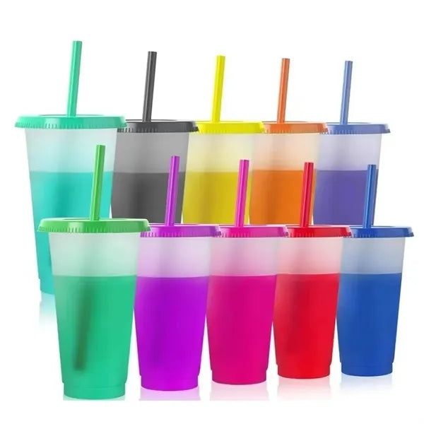 24 Oz Cold Color Changing Cup Tumbler with Lid and Straw