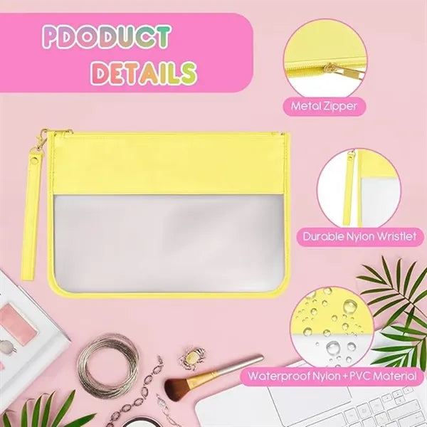 Clear Zipper Flat Pouch Travel Makeup Bag with Wristlet