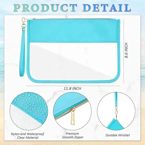 Clear Zipper Flat Pouch Travel Makeup Bag with Wristlet