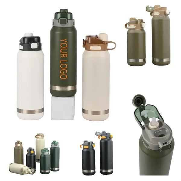 37OZ Large Insulated Stainless Steel Sports Bottle W. Straw