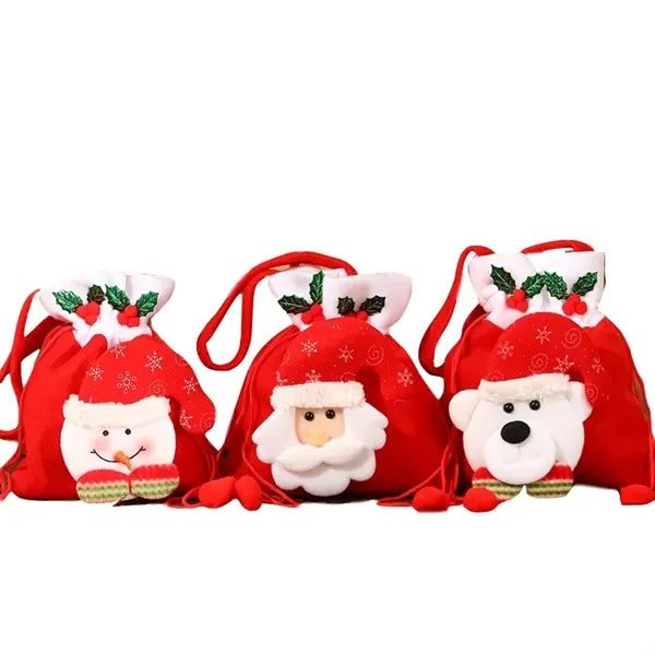 Drawstring Plush Santa Gift Bag