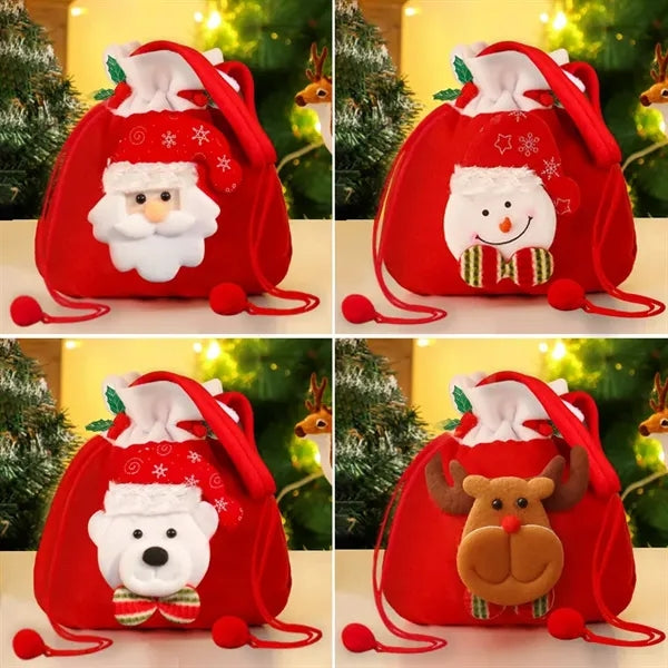Drawstring Plush Santa Gift Bag