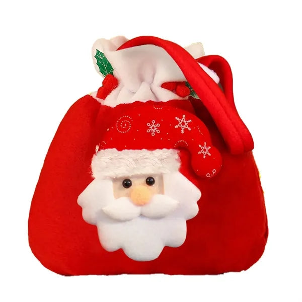 Drawstring Plush Santa Gift Bag