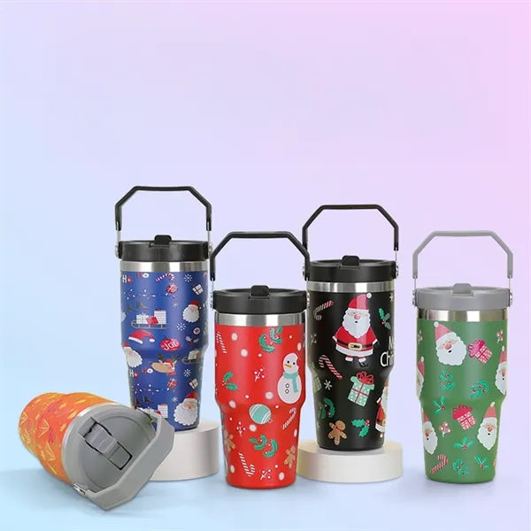 30 Oz. Custom Christmas Theme Vacuum Mug with Straw Lid