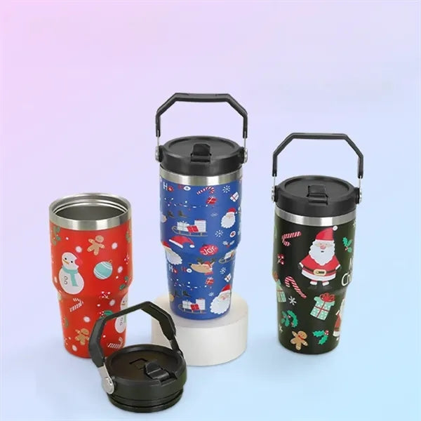 30 Oz. Custom Christmas Theme Vacuum Mug with Straw Lid