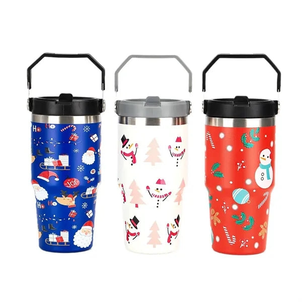 30 Oz. Custom Christmas Theme Vacuum Mug with Straw Lid